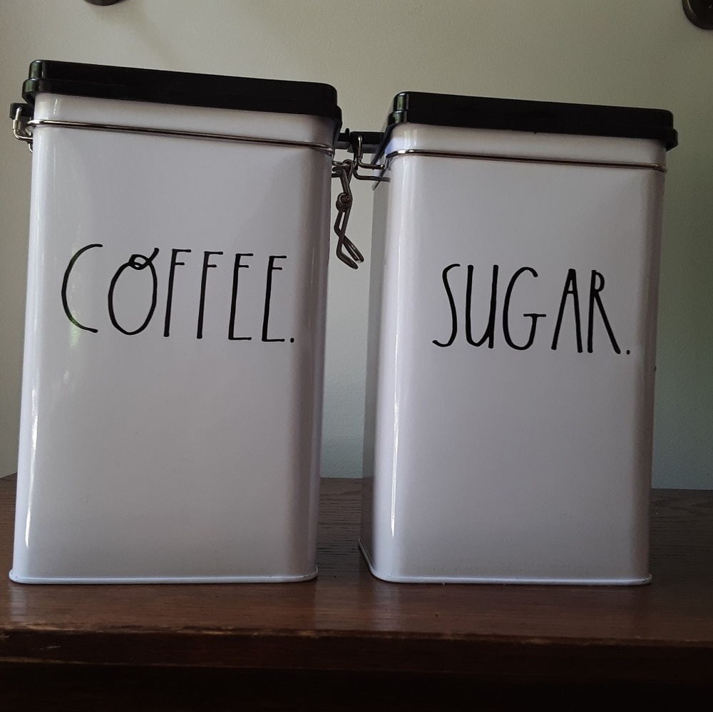 Rae Dunn metal coffee and sugar tins